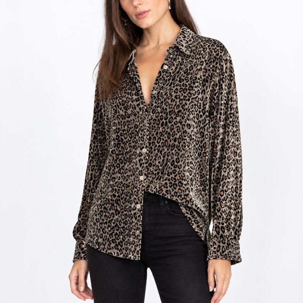 Johnny Was Velvet Leopard Tiger Animal Print Blouse Size M